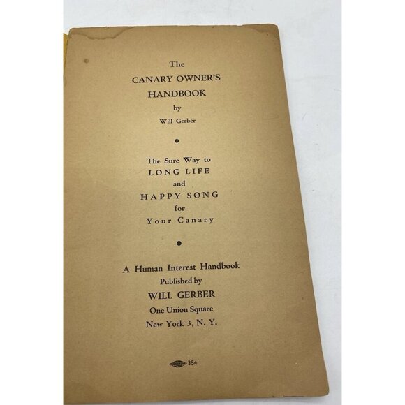 The Canary Owner's Handbook Will Gerber 1950 Long Life & Happy Song Well Loved - Picture 5 of 16